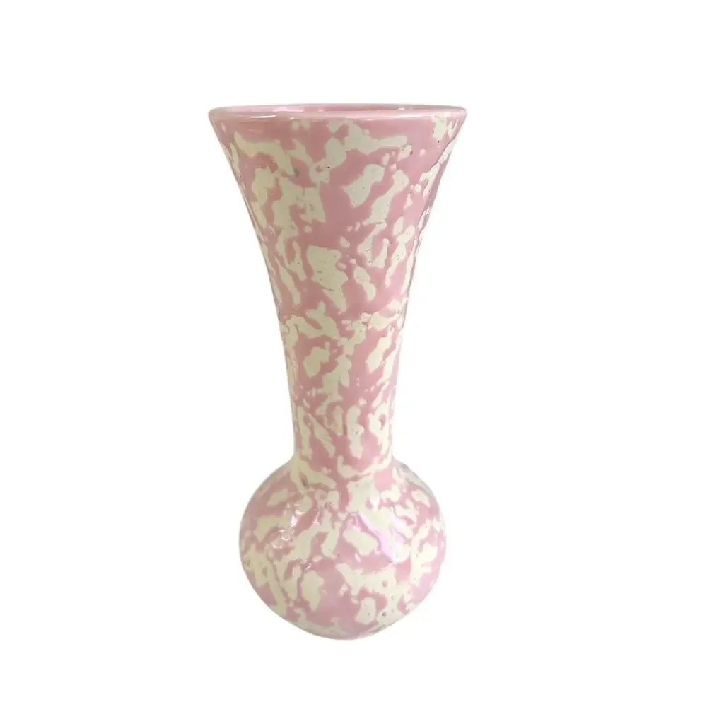 Vintage McCoy Pink Spongeware Art Pottery Bud Vase 7